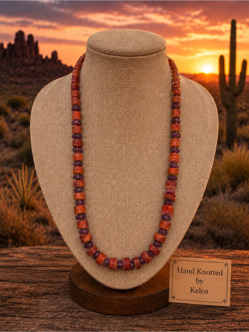 Western Heishi Sugilite & Sponge Coral Beaded Necklace 20’